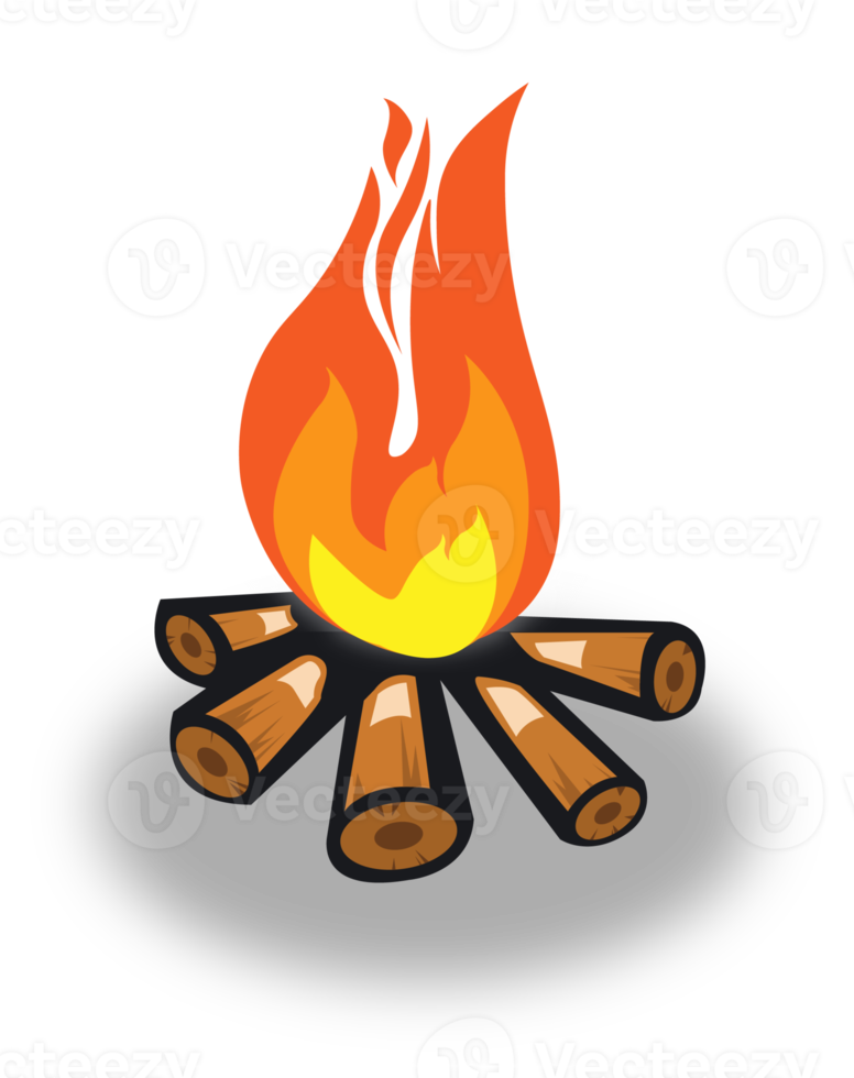 Red fire on wood illustration. Flame interface element. png