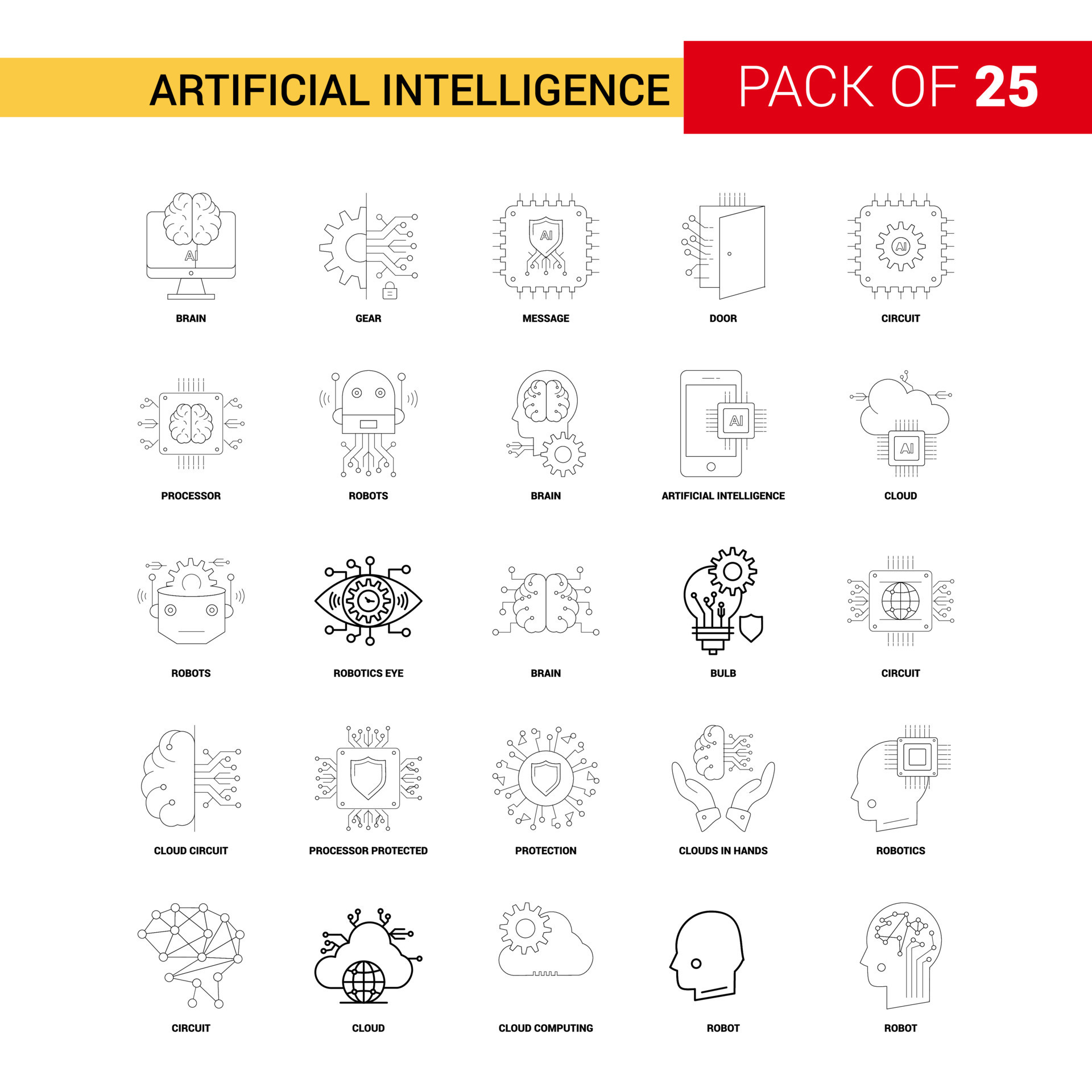 Artificial Intelligence Black Line Icon 25 Business Outline Icon Set ...