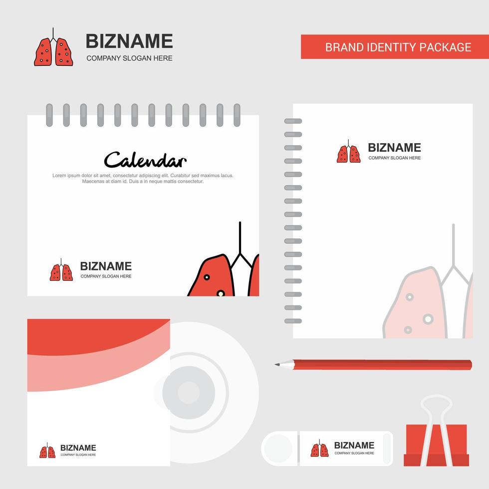 Lungs Logo Calendar Template CD Cover Diary and USB Brand Stationary Package Design Vector Template
