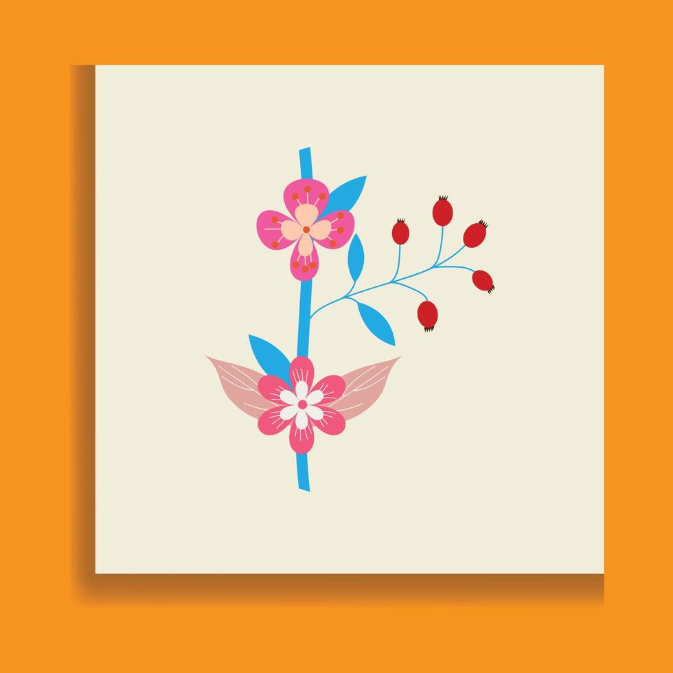 flowers and leaves border. Spring botanical flat vector illustration on white background