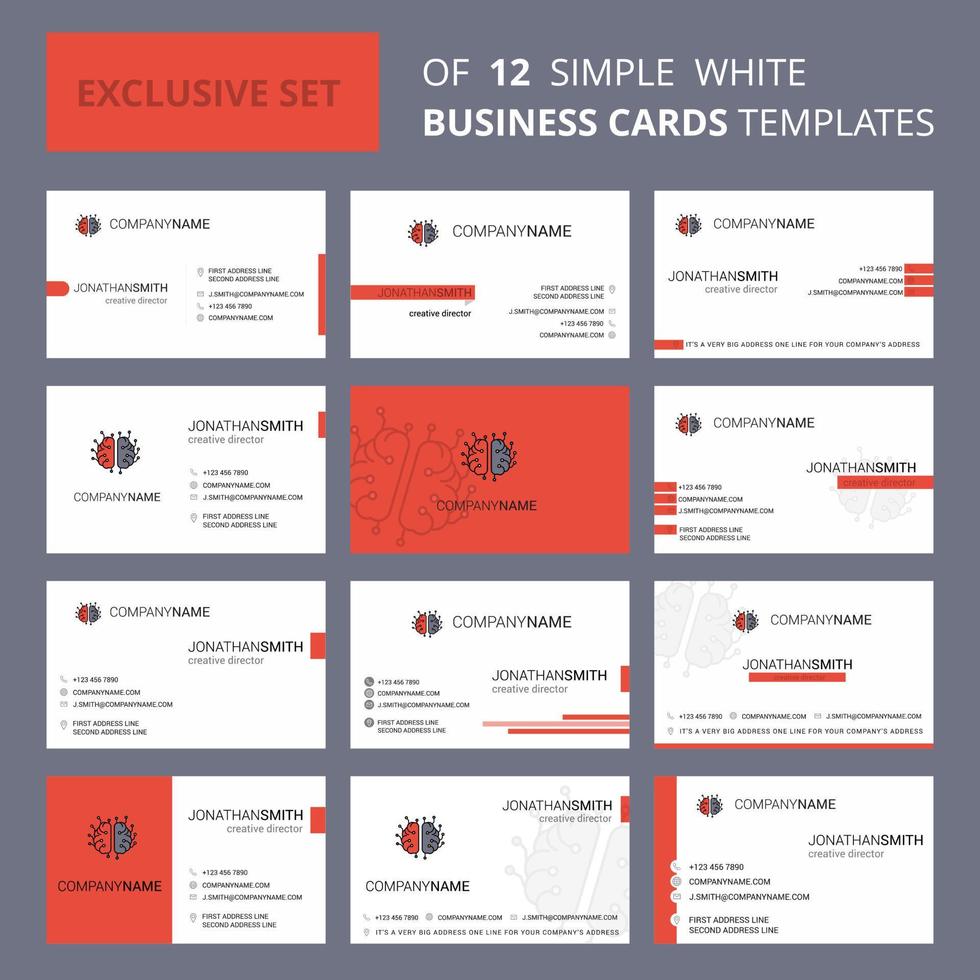 Set of 12 Brain processor Creative Busienss Card Template Editable Creative logo and Visiting card background vector