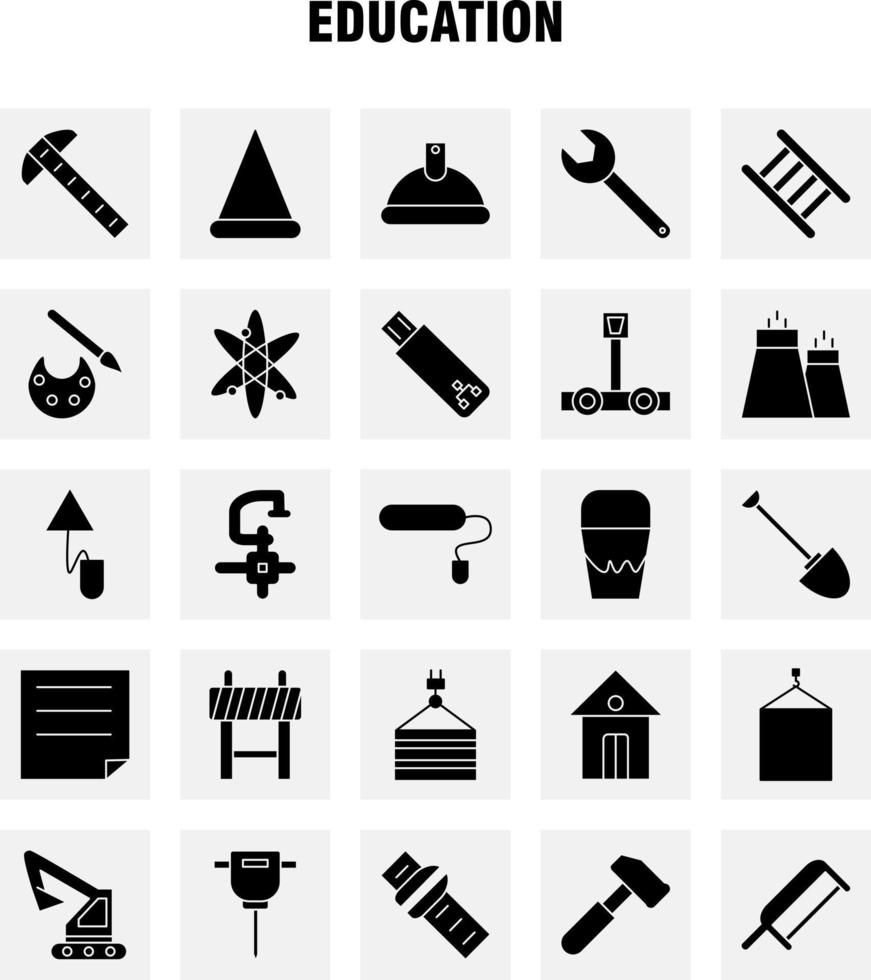 Education Solid Glyph Icons Set For Infographics Mobile UXUI Kit And Print Design Include Crane Lift Lifting Hook Hardware Wrench Tools Hardware Collection Modern Infographic Logo and Pict vector