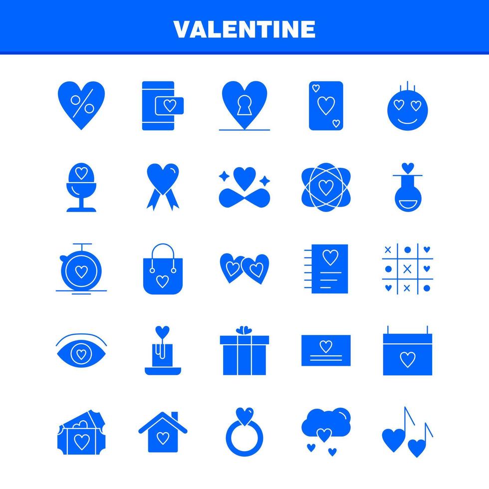 paquete de iconos de glifo sólido de san valentín para diseñadores y desarrolladores iconos de matraz amor romántico regalo de amor de san valentín corazón vector de san valentín