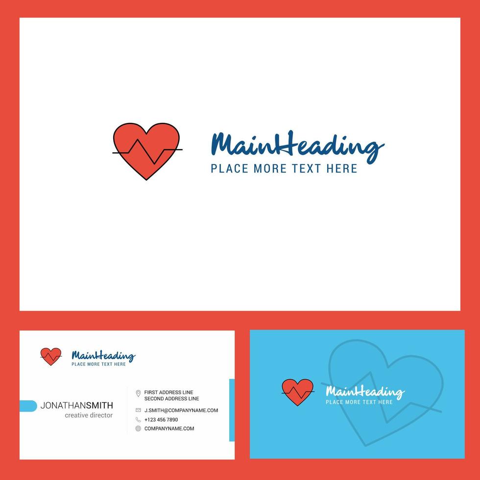 Heart beat Logo design with Tagline Front and Back Busienss Card Template Vector Creative Design