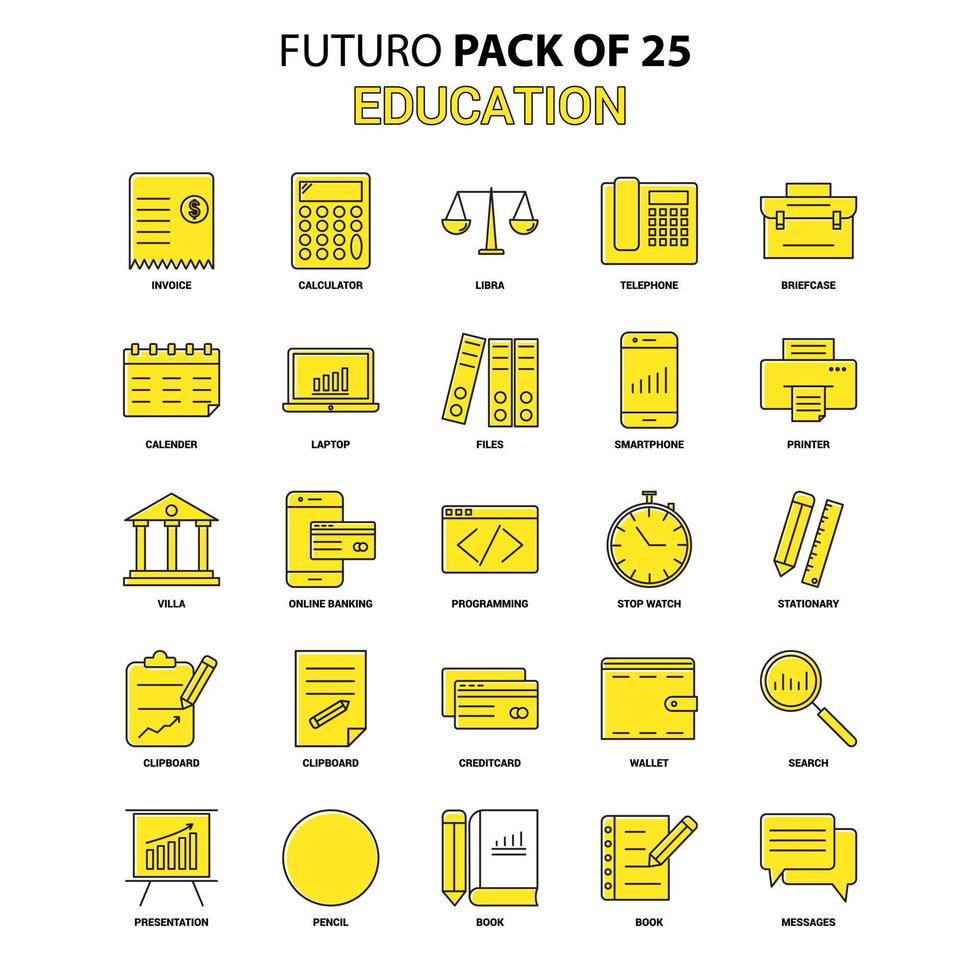 conjunto de iconos de educación amarillo futuro paquete de iconos de último diseño vector