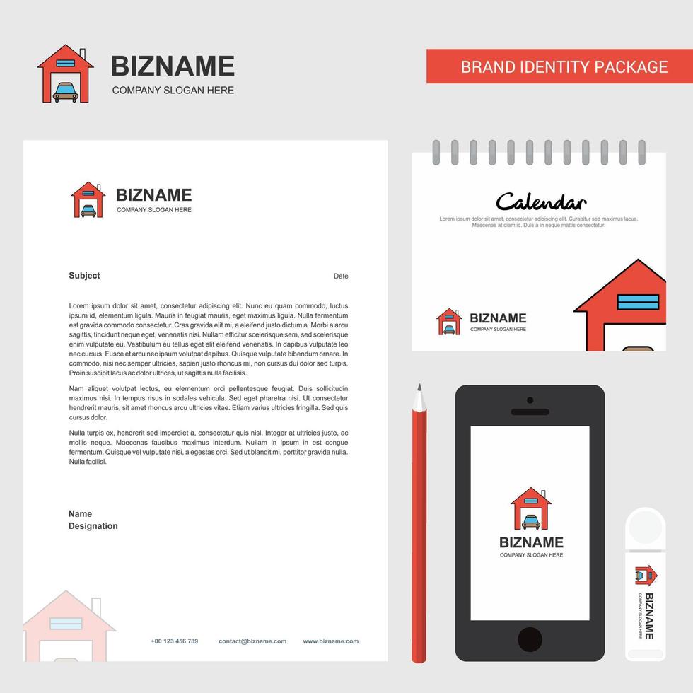 House garage Business Letterhead Calendar 2019 and Mobile app design vector template