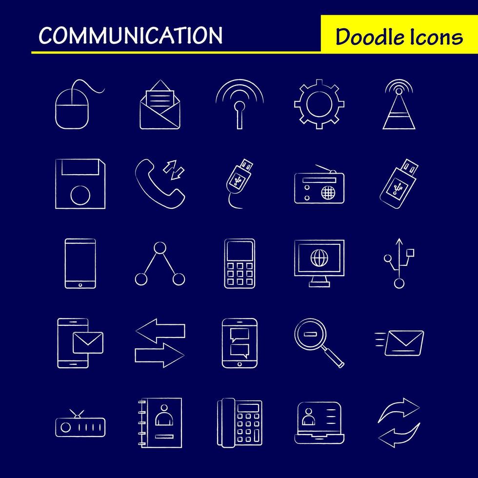 Communication Hand Drawn Icons Set For Infographics Mobile UXUI Kit And Print Design Include Call Dial Phone Hours Signals Tower Network Communication Collection Modern Infographic Logo an vector