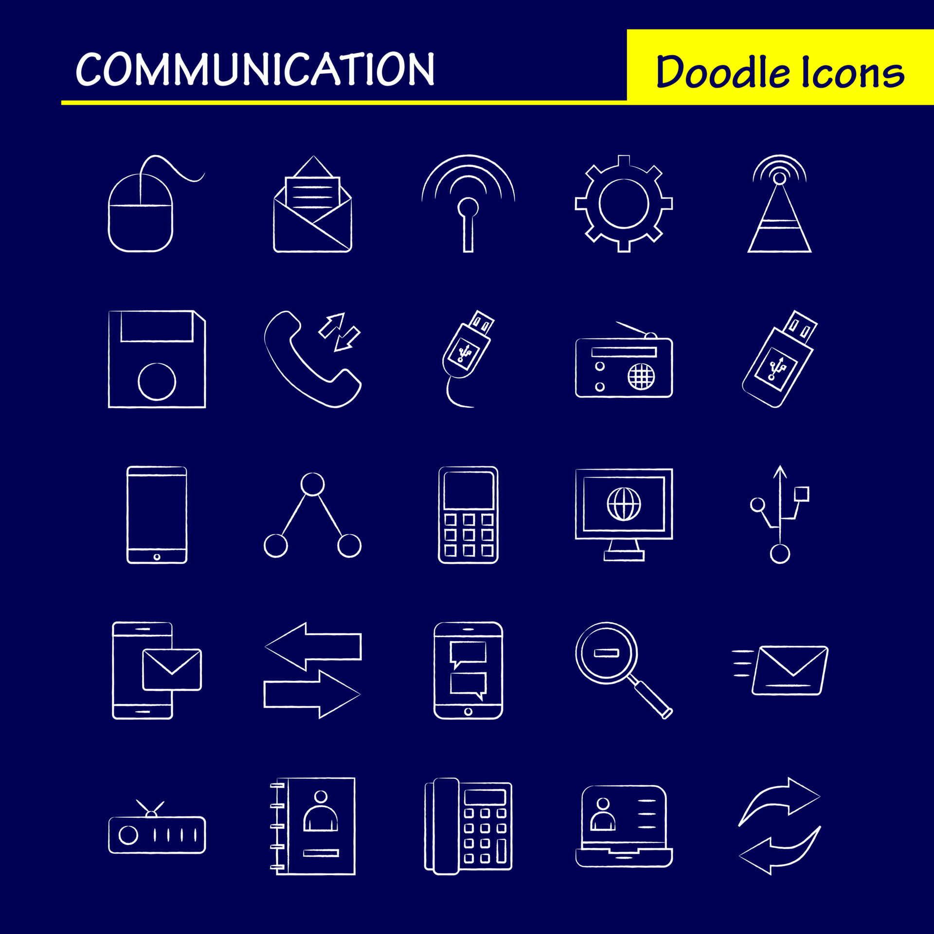 Communication Hand Drawn Icons Set For Infographics Mobile UXUI Kit And