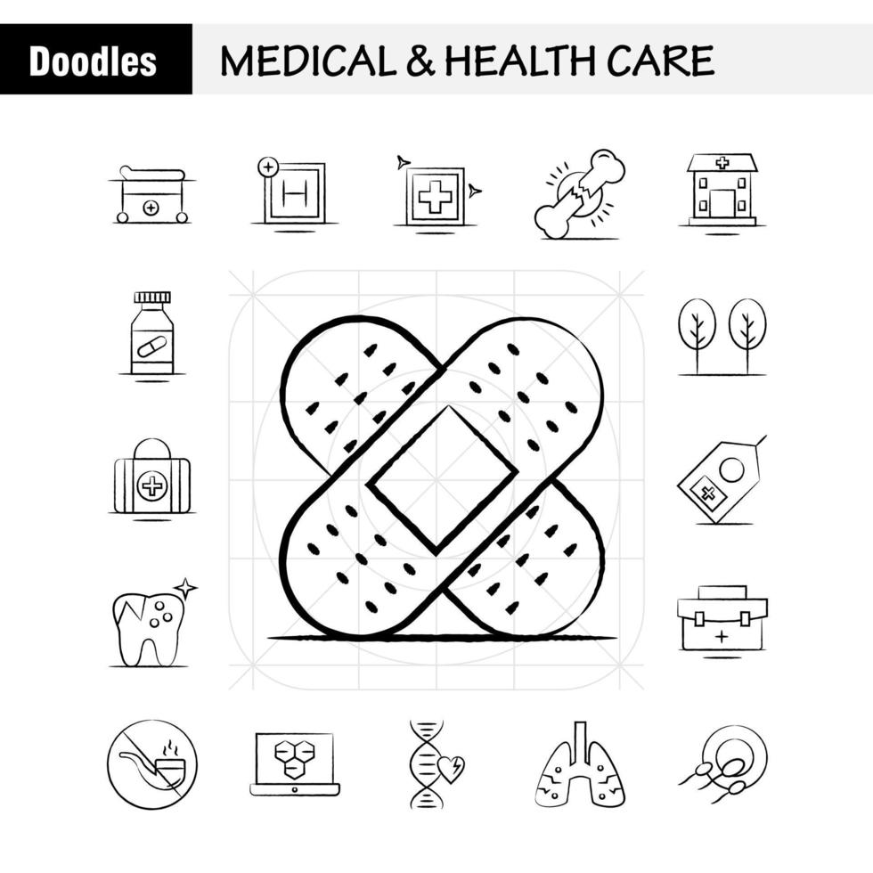 Medical And Health Care Hand Drawn Icon for Web Print and Mobile UXUI Kit Such as Hospital Bed Healthcare Patient Bed Hospital Board Medical Pictogram Pack Vector