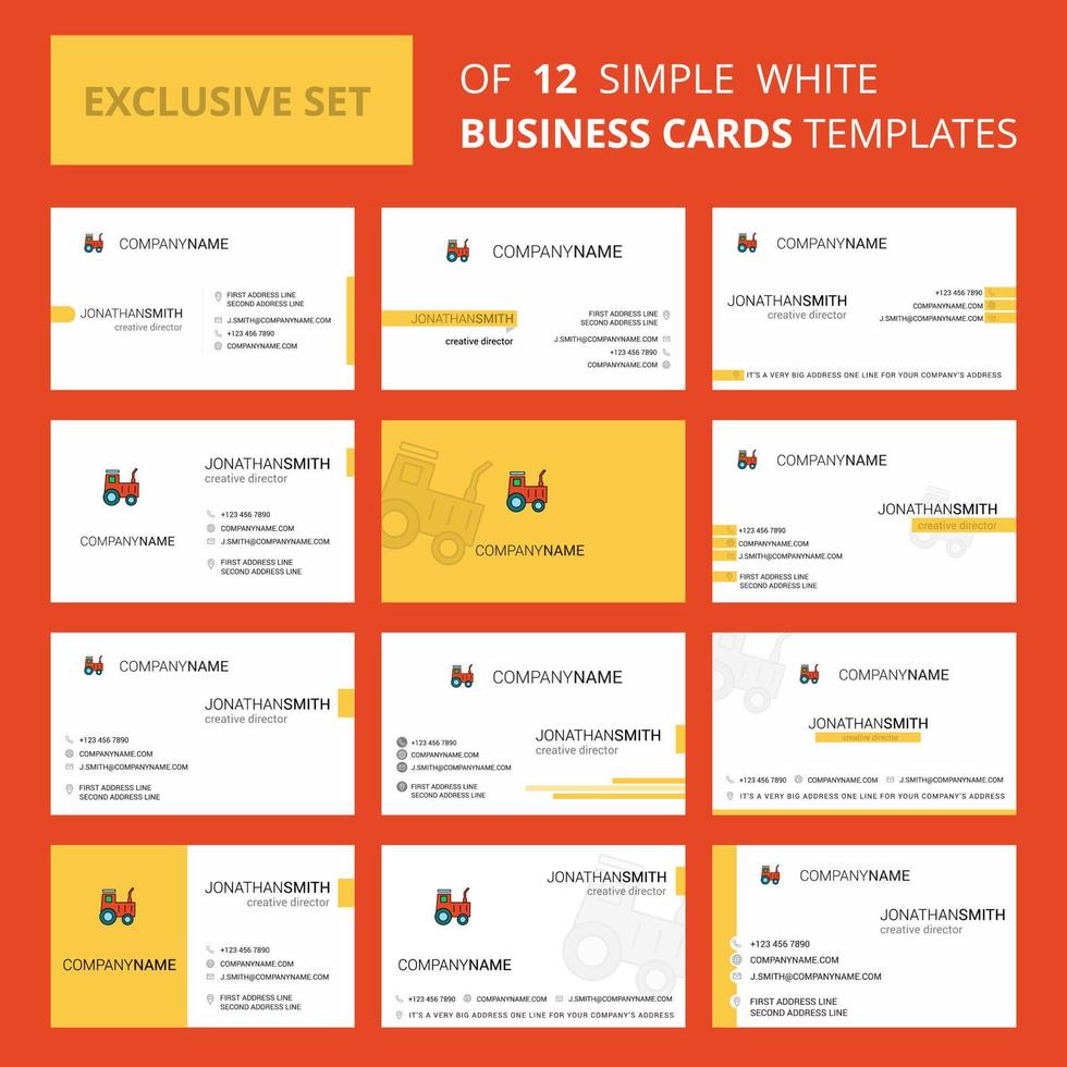 Set of 12 Tractor Creative Busienss Card Template Editable Creative logo and Visiting card background vector