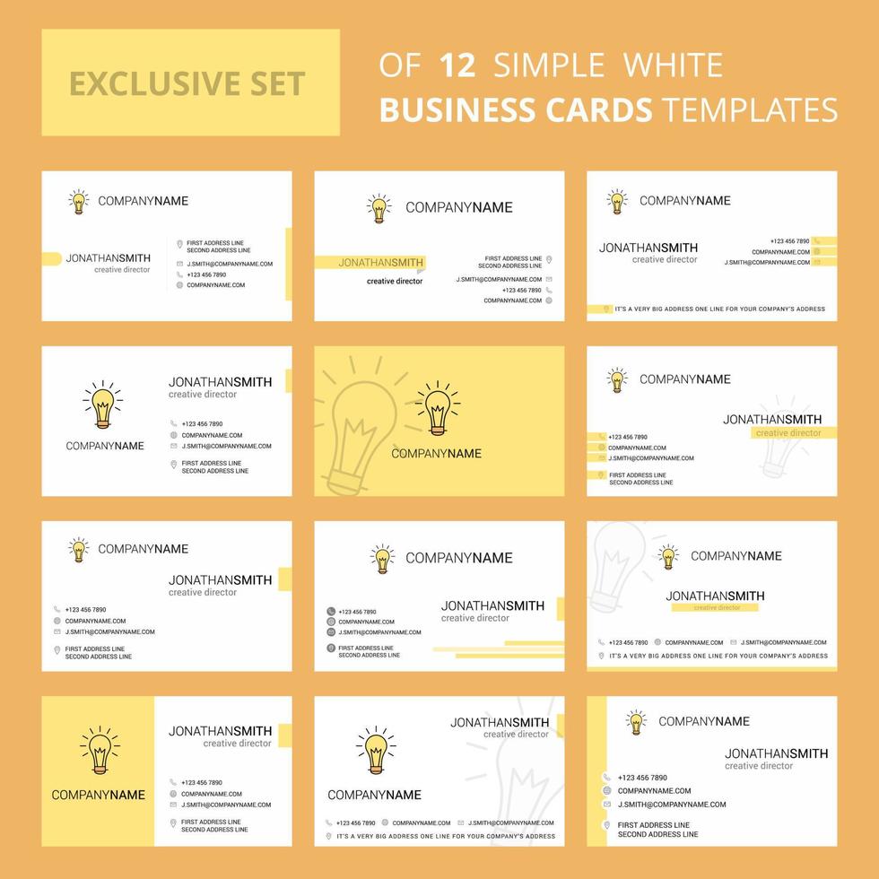 Set of 12 Bulb Creative Busienss Card Template Editable Creative logo and Visiting card background vector
