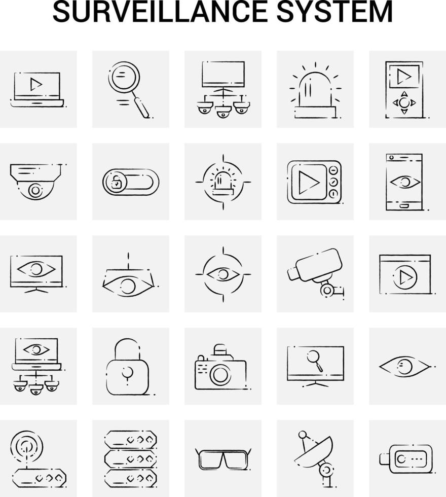 25 Hand Drawn Surveillance icon set Gray Background Vector Doodle