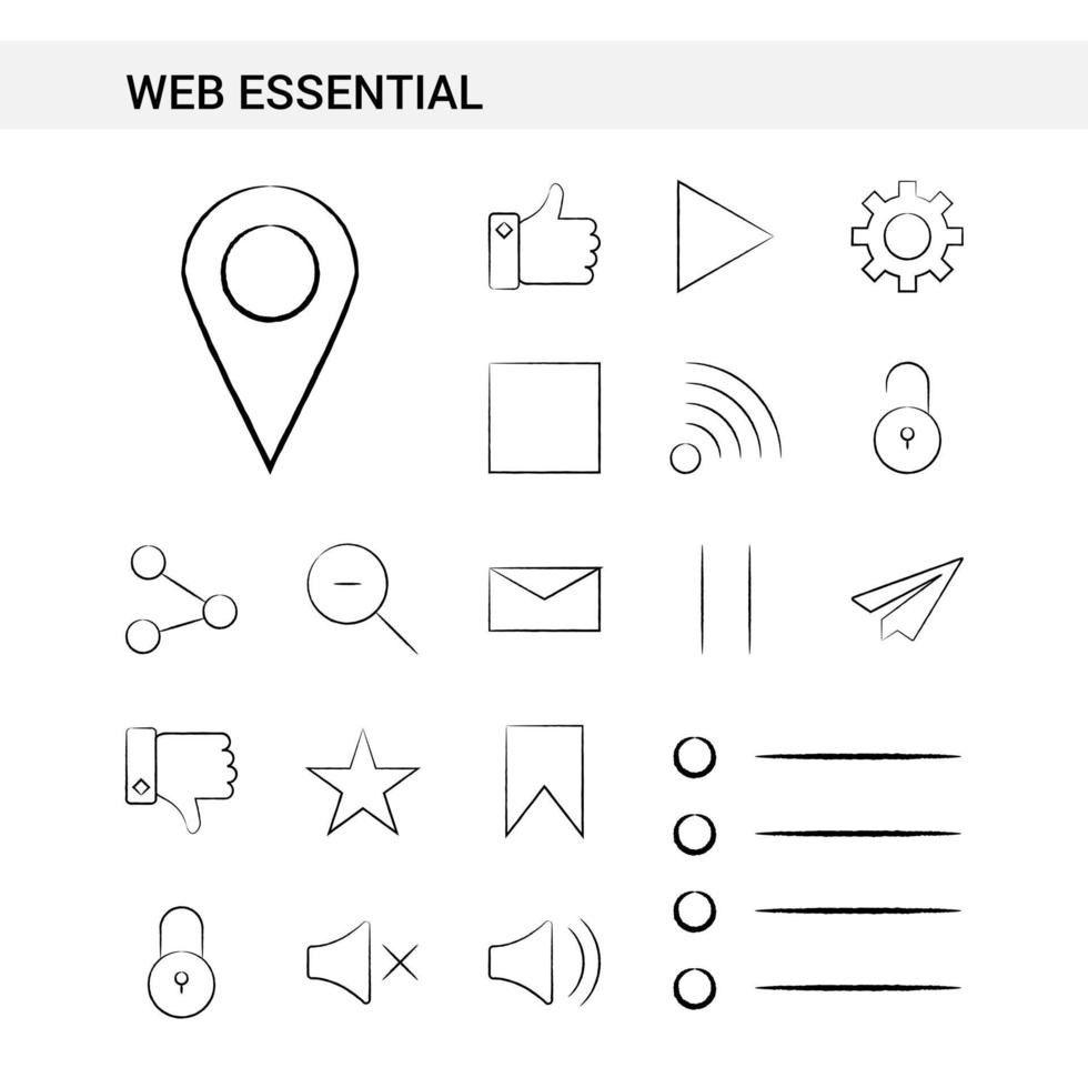 Web Essential hand drawn Icon set style isolated on white background Vector