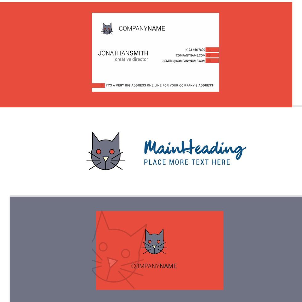 Beautiful Cat Logo and business card vertical Design Vector