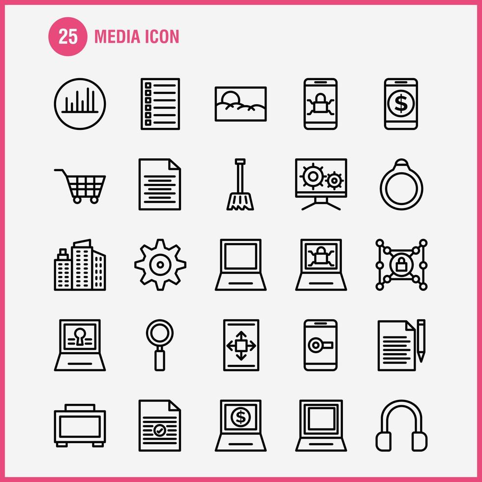 Media Icon Line Icons Set For Infographics Mobile UXUI Kit And Print Design Include Mobile Media Player Tool Image Media Raster Picture Icon Set Vector