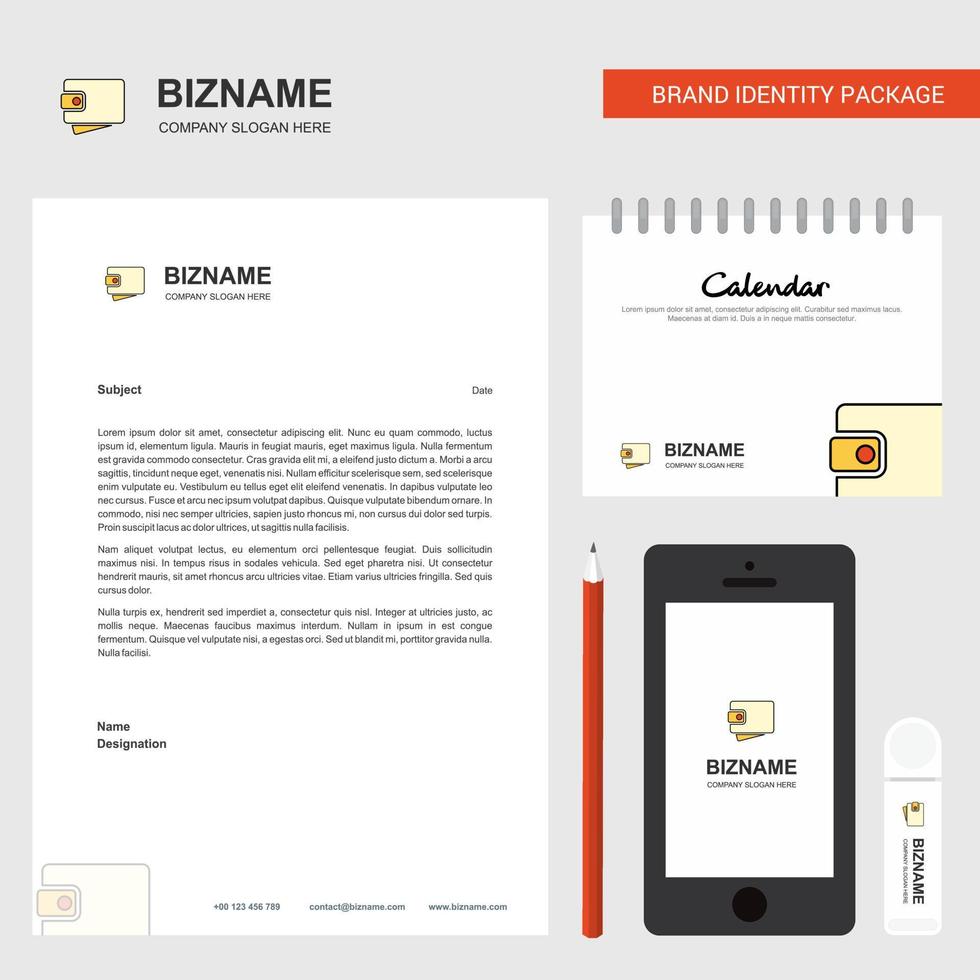 Wallet Business Letterhead Calendar 2019 and Mobile app design vector template