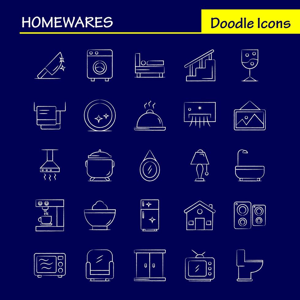 Home wares Hand Drawn Icons Set For Infographics Mobile UXUI Kit And Print Design Include Appliances Home Home Ware House Pan Bathroom Furniture Icon Set Vector