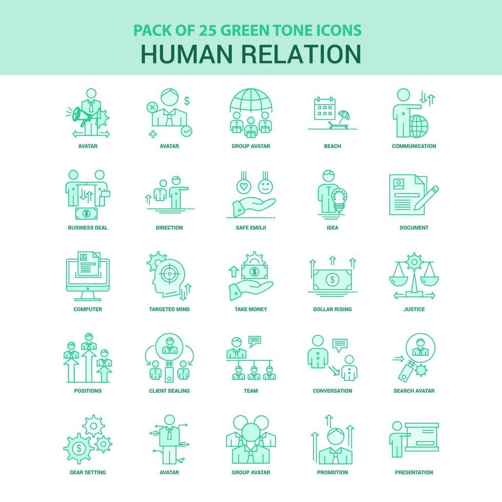 25 conjunto de iconos de relación humana verde vector