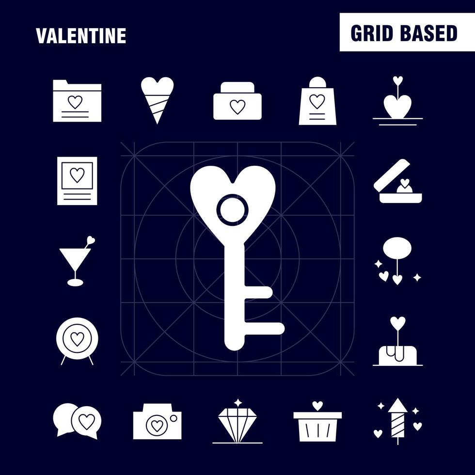 paquete de iconos de glifo sólido de san valentín para diseñadores y desarrolladores iconos de carrito de cesta imagen de cámara de san valentín romántico vector de san valentín romántico