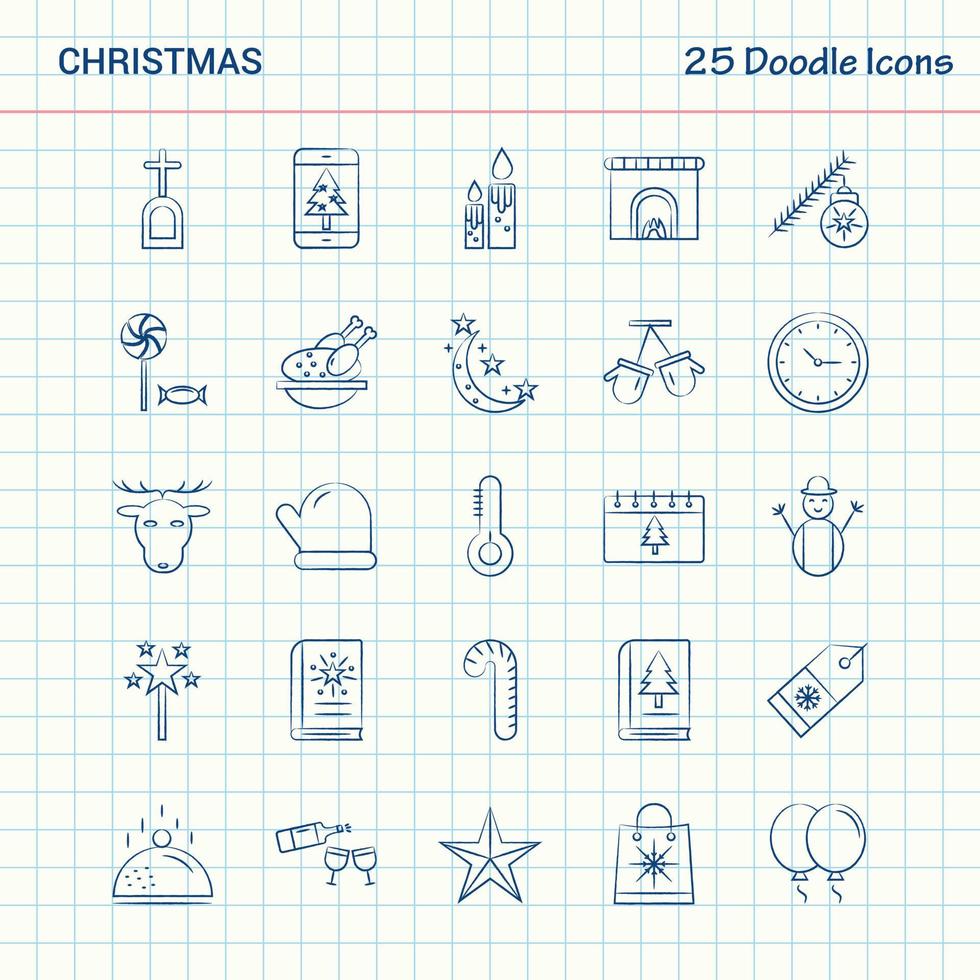 navidad 25 iconos de doodle conjunto de iconos de negocios dibujados a mano vector