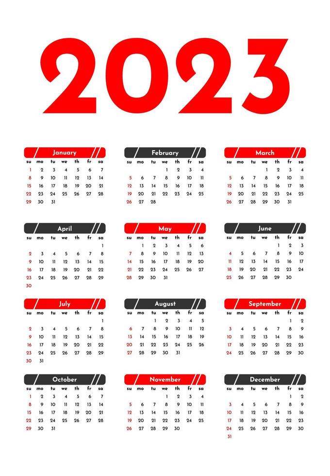 calendario para 2023 aislado en un fondo blanco vector
