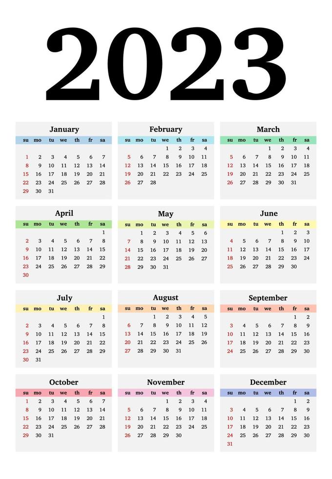 calendario para 2023 aislado en un fondo blanco vector