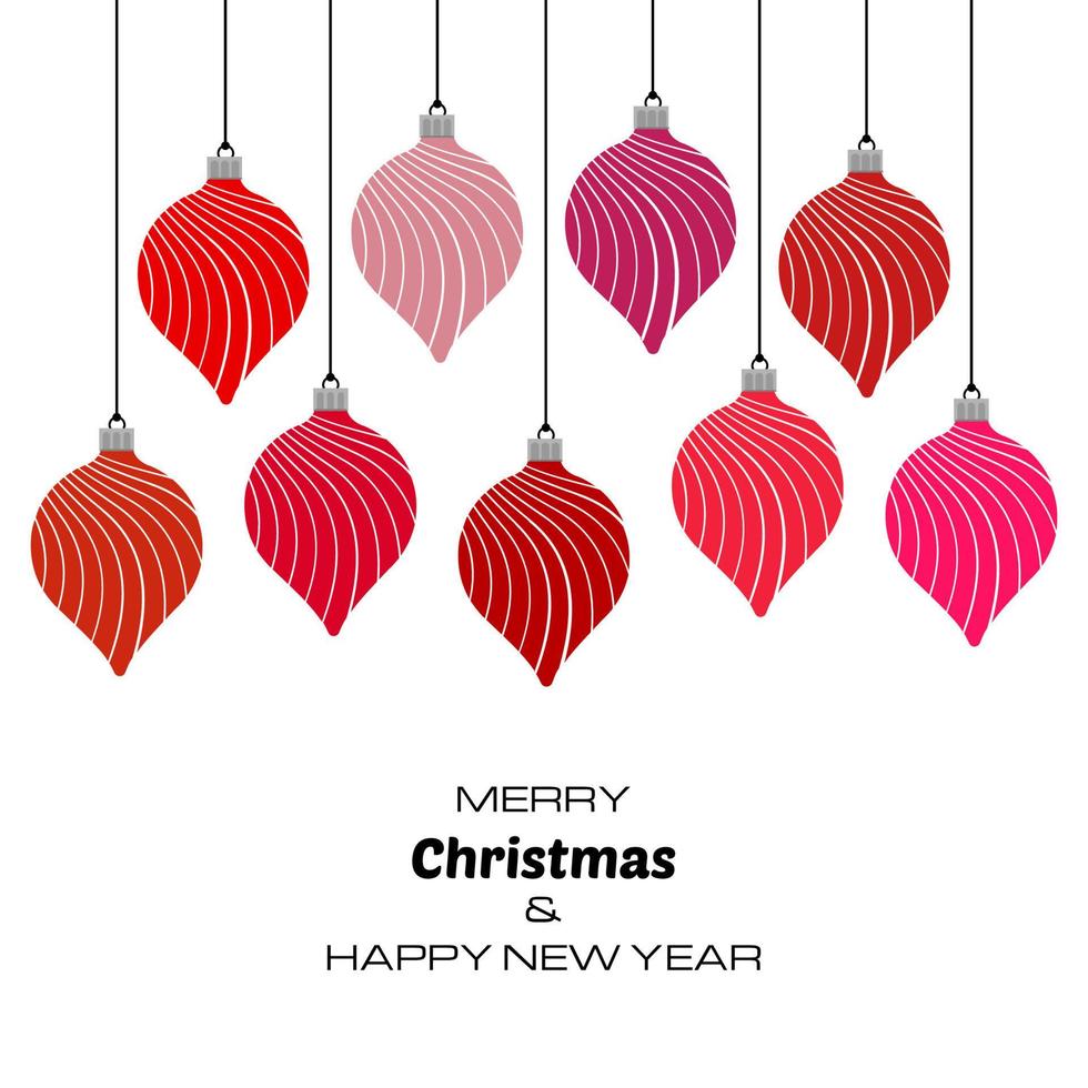 feliz navidad y feliz año nuevo fondo con bolas de navidad rojas. fondo vectorial para sus tarjetas de felicitación, invitaciones, carteles festivos. vector