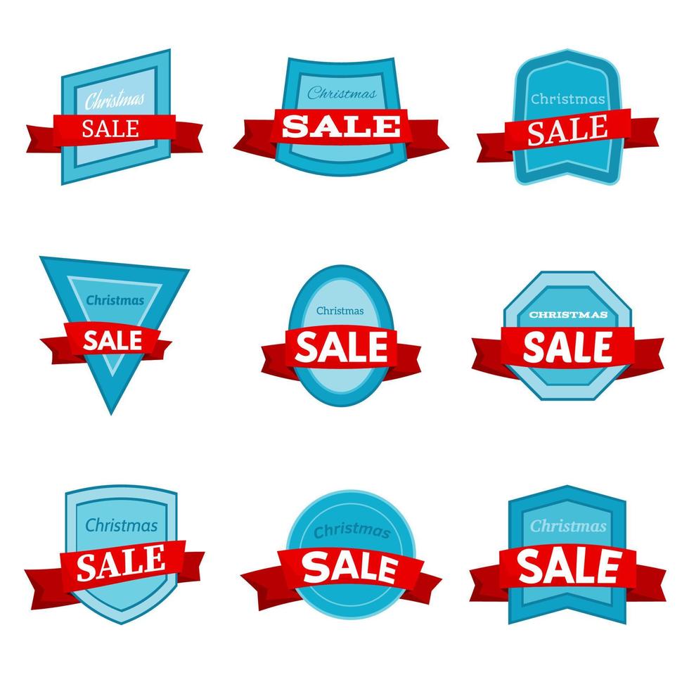 Nine colorful Christmas Sale badges on white background. Vector illustration.