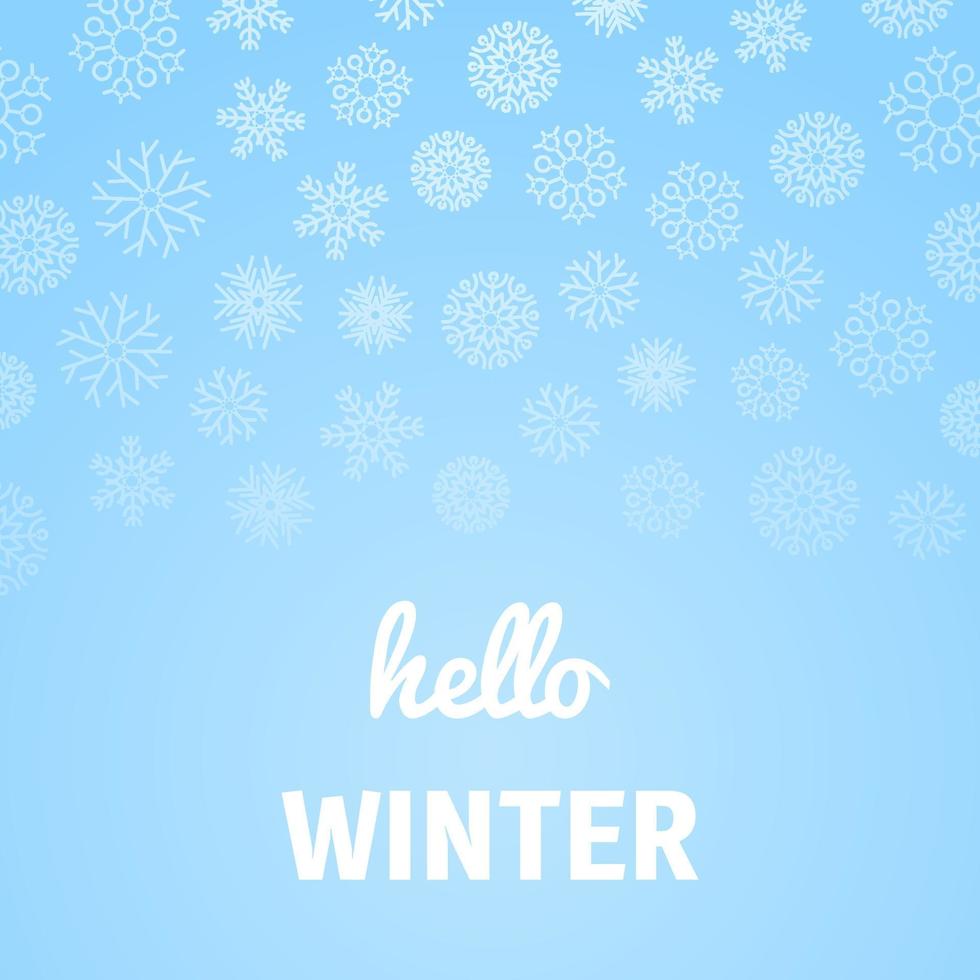 Christmas background with snowflakes and inscription Hello Winter. Vector illustration.