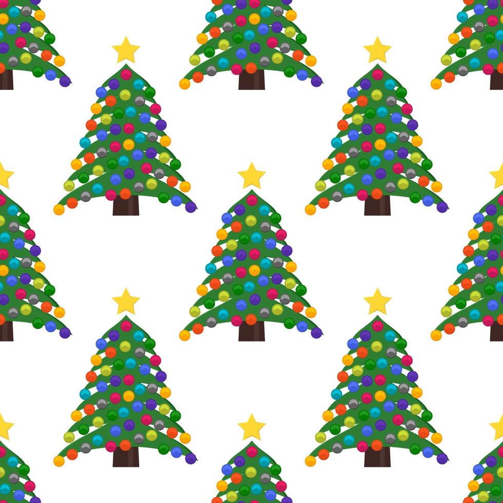 Seamless pattern with Christmas tree with Christmas balls and a star on the top. Vector illustration.