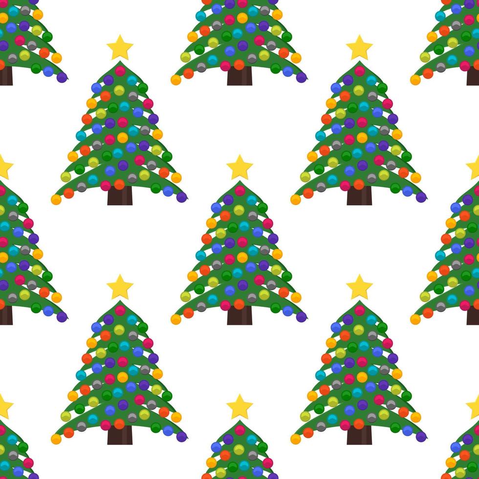 Seamless pattern with Christmas tree with Christmas balls and a star on the top. Vector illustration.