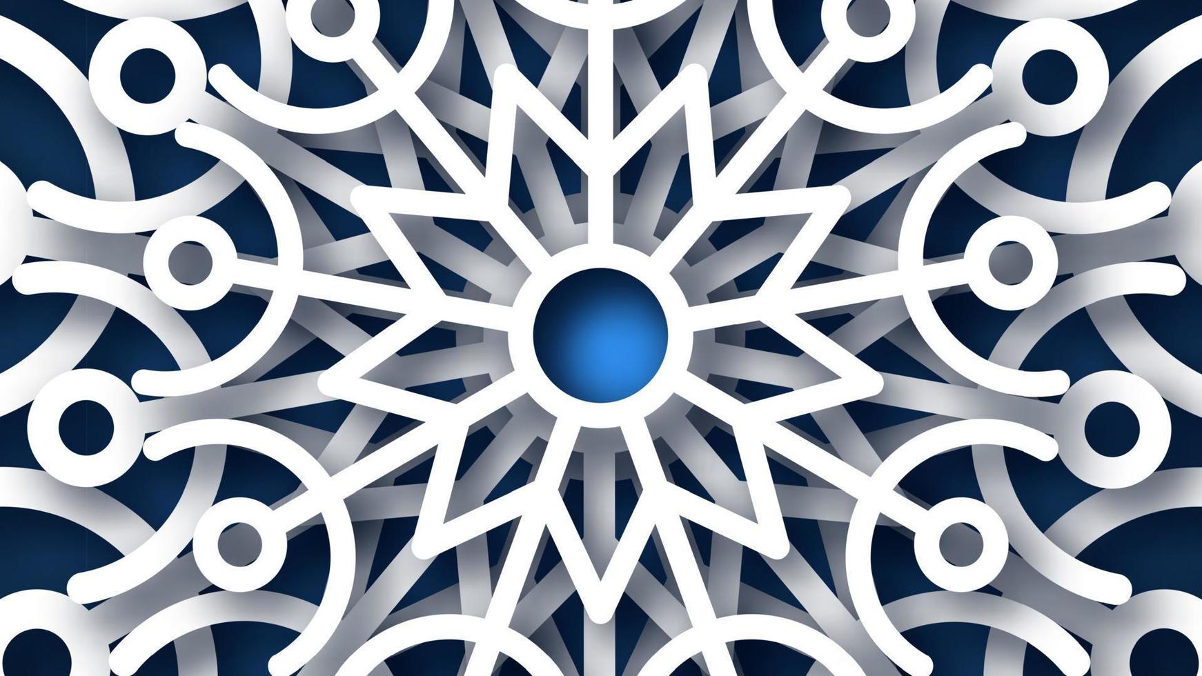 Christmas dark blue background with white paper glitter snowflakes. New year snowflakes holiday decoration. Vector illustration