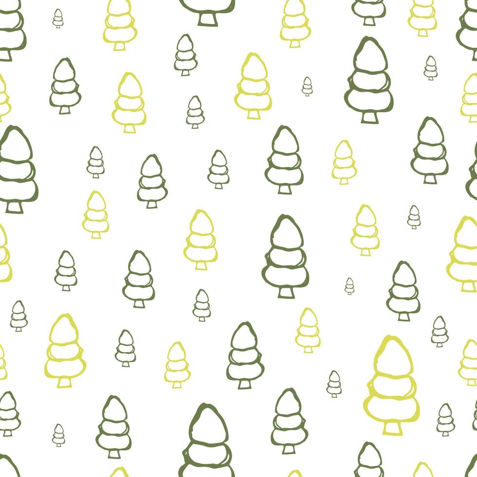 Seamless pattern with hand drawn Christmas trees. Sketched firs. Winter holiday doodle elements. Vector illustration