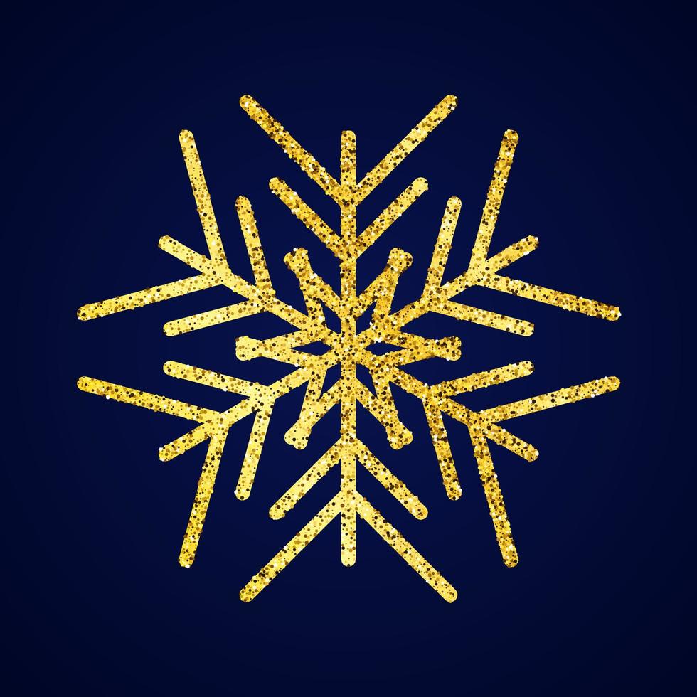 Gold glitter snowflake on dark blue background. Christmas and New Year decoration elements. Vector illustration.