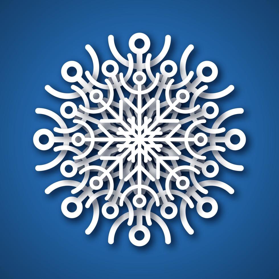 copo de nieve cortado en papel. copo de nieve blanco sobre fondo azul. elementos de decoración de navidad y año nuevo. ilustración vectorial vector