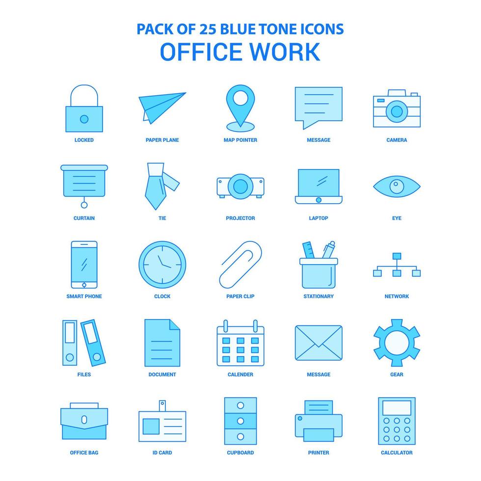 paquete de iconos de tono azul de trabajo de oficina 25 conjuntos de iconos vector