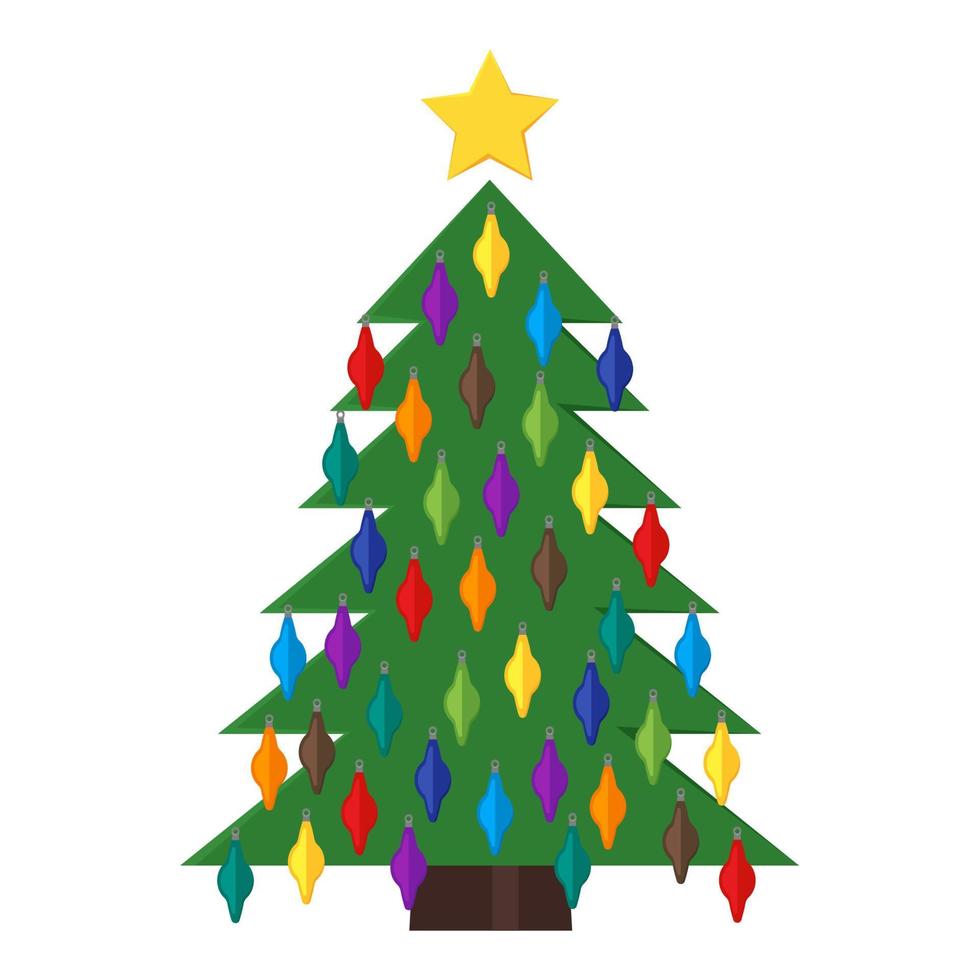 Christmas tree with Christmas balls and a star on the top. Vector illustration.