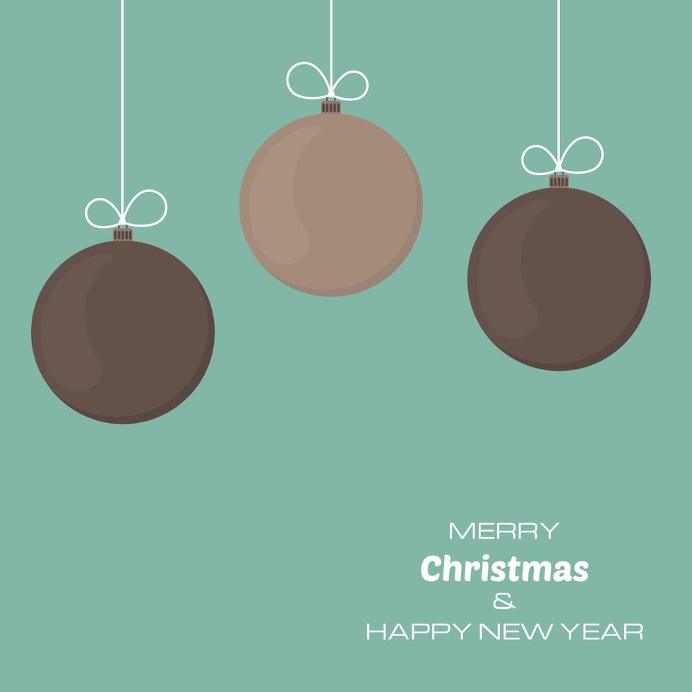 Merry Christmas and Happy New Year background with three christmas balls. Vector background for your greeting cards, invitations, festive posters.