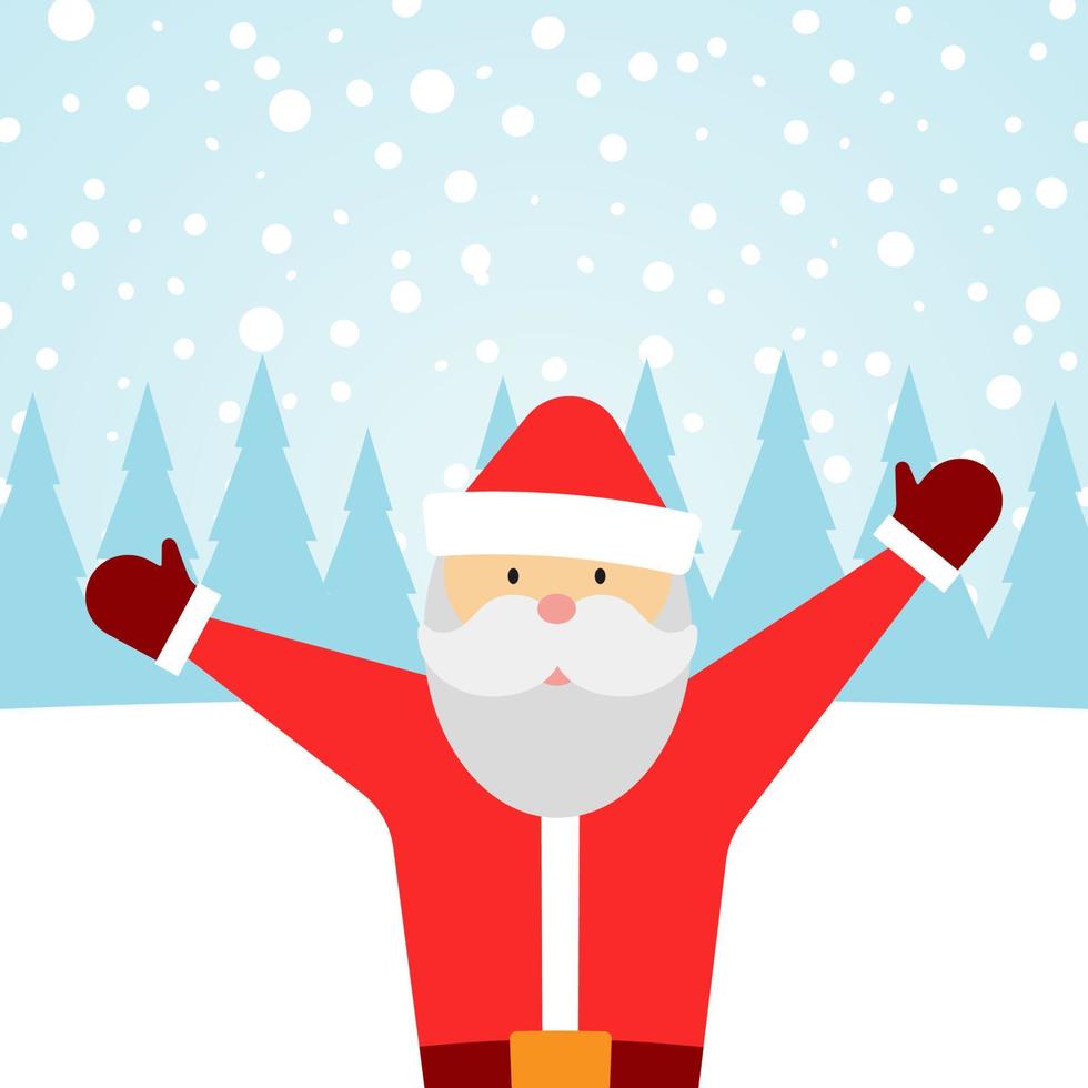 Greeting card with Santa Claus and falling snow. Merry Christmas background. Vector illustration