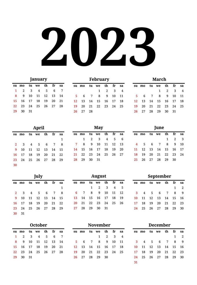 Calendar for 2023 isolated on a white background vector