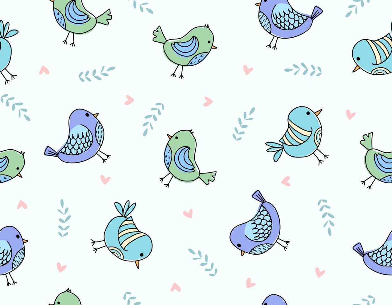 Cute Doodle Birds seamless pattern vector