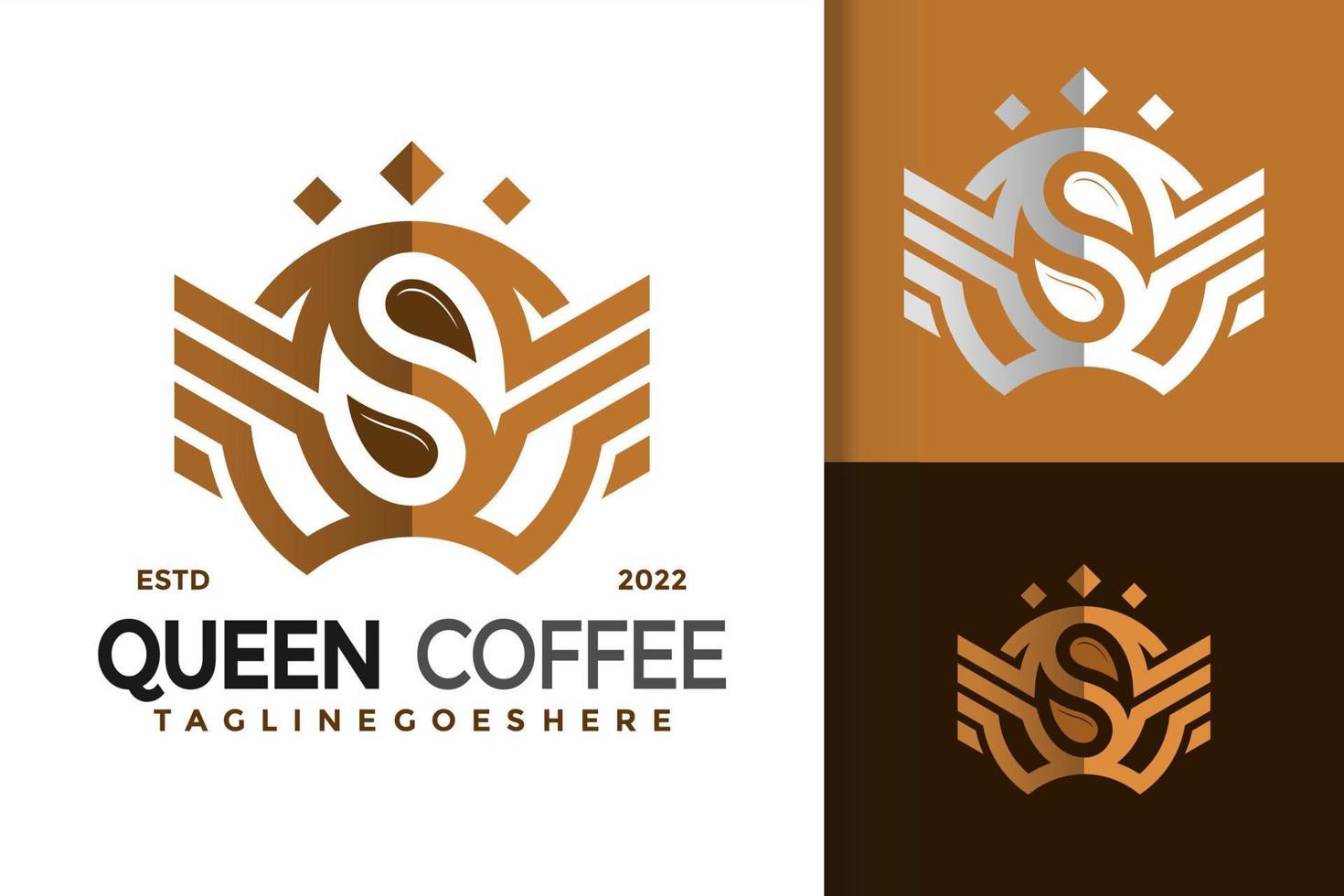 diseño de logotipo de café reina, vector de logotipos de identidad de marca, logotipo moderno, plantilla de ilustración vectorial de diseños de logotipos