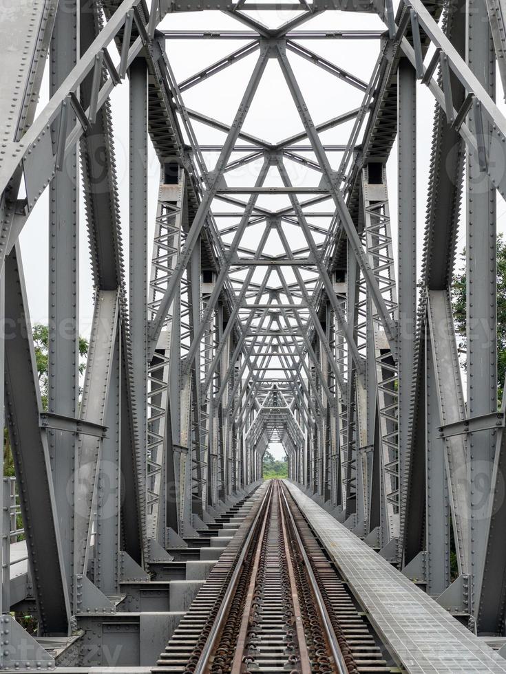 Perspective view of the steel railway bridge. photo