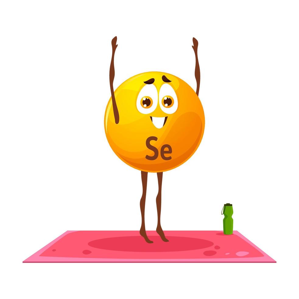 Cartoon cheerful Se mineral character on yoga vector