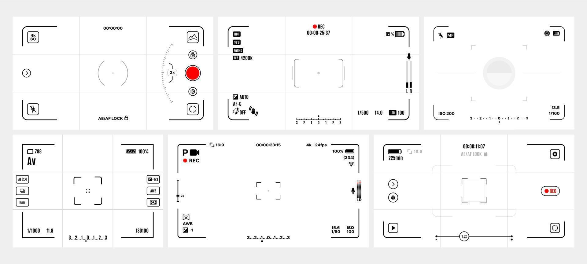 Video and photo camera viewfinder display frames vector