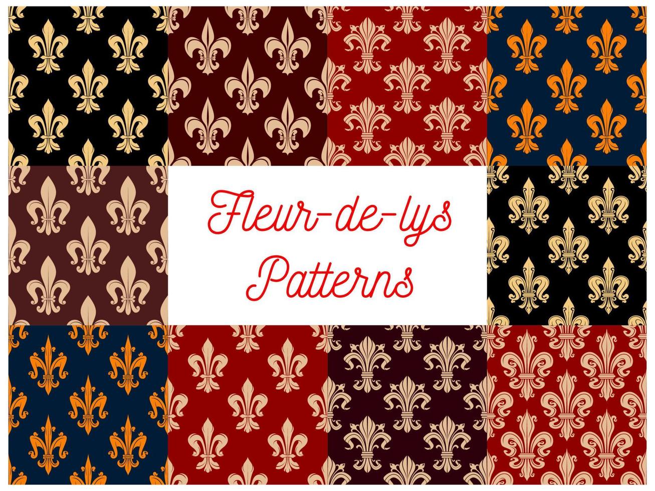 Fleur-de-lis heraldic royal floral patterns set vector