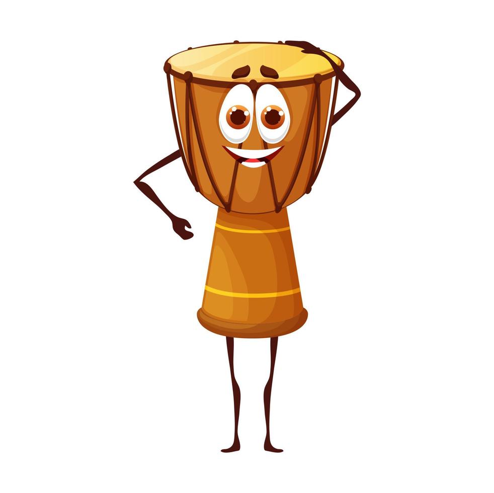 personaje de tambor africano de dibujos animados, djembe aislado vector