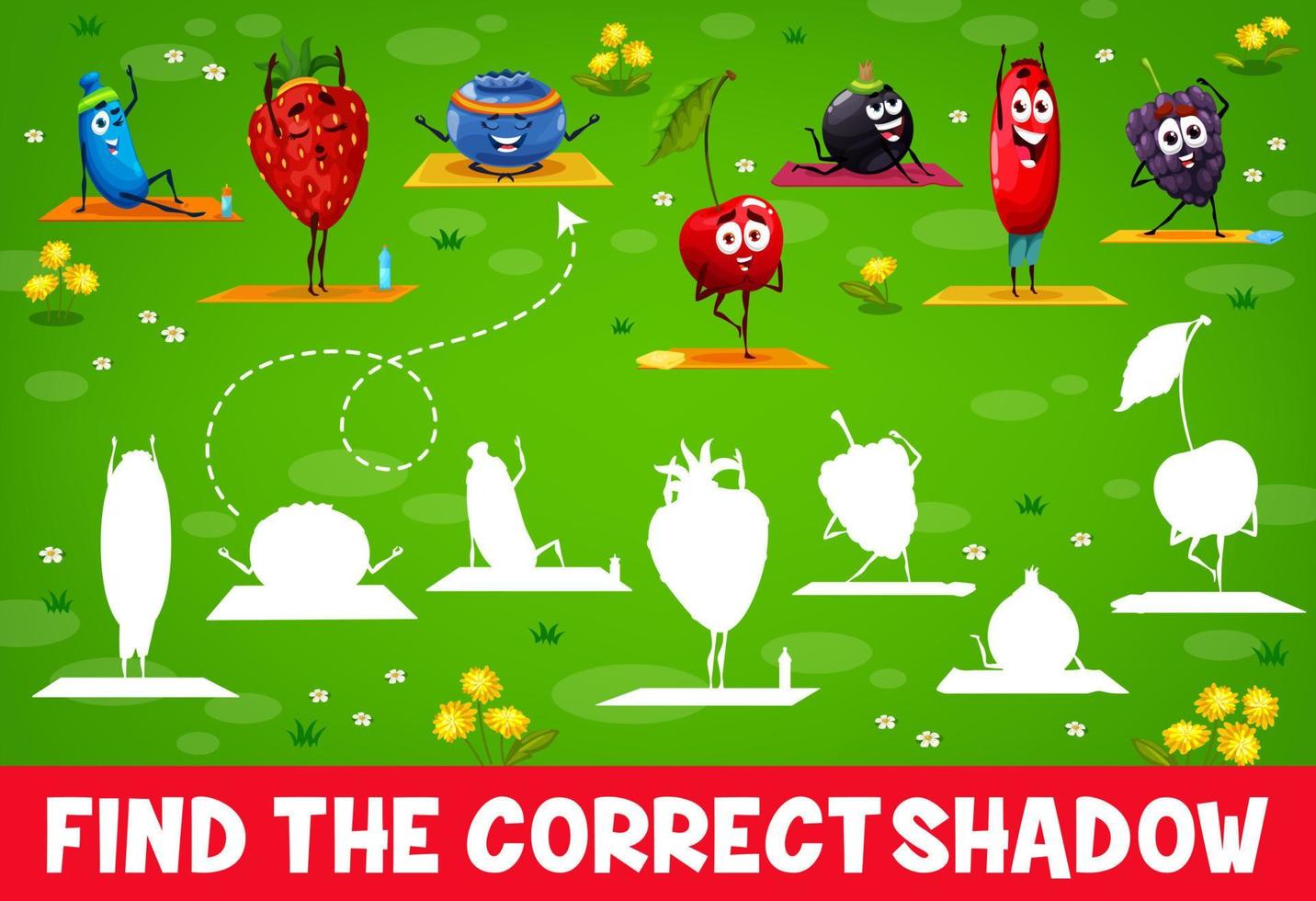 Find the correct shadow of cartoon berry on yoga vector