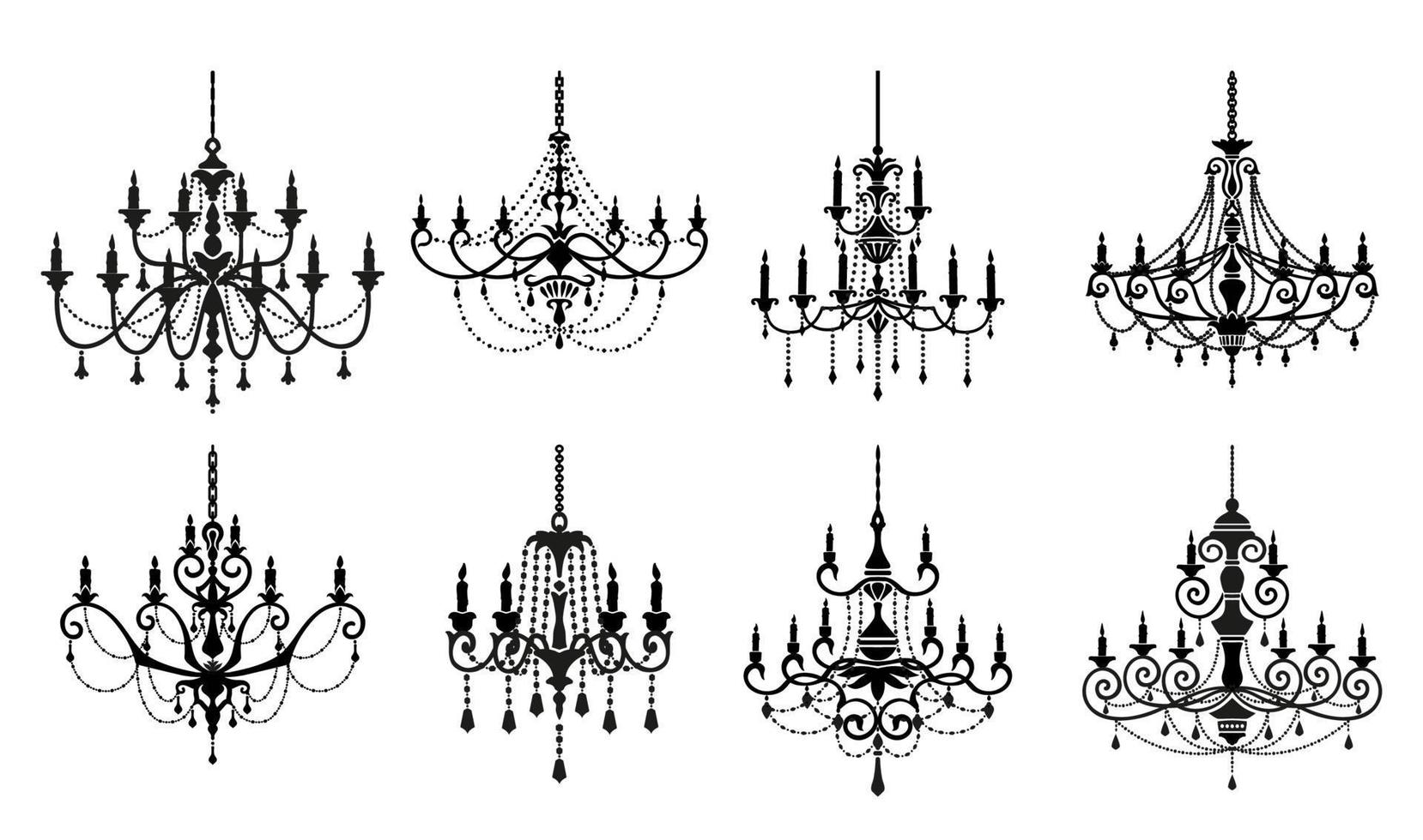 Chandelier silhouettes, vintage luster lamp vector