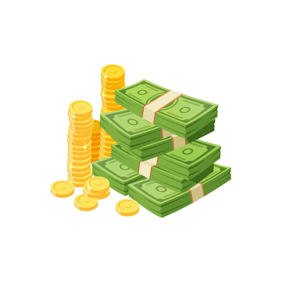 dibujos animados dinero papel billetes en efectivo o monedas de oro vector